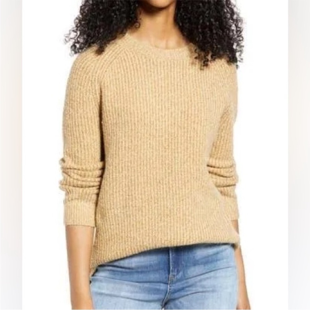 BP Nordstrom Plaited KnitStitch Crewneck Sweater. Tan Mocha. Size XS. EUC